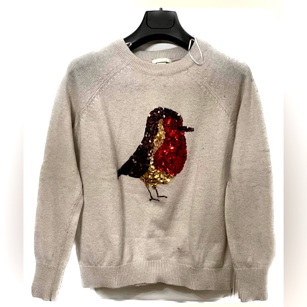 H&M Scoopneck Alpaca/Polyamide Blend fabric w/ Sequined Multicolour bird design
